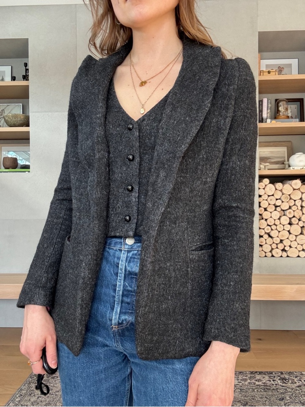 Vintage Edwardian style Charcoal grey Blazer w waistcoat vest xs academia - Picture 7 of 16